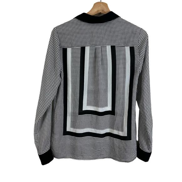 Halogen Black White Semi Sheer Button Down Top Geometric Print Dot Blouse XS - Picture 2 of 9